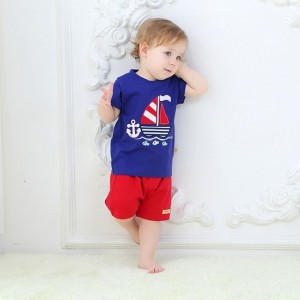 Aalaadin Navy Blue And Red Cotton T-Shirt And Pant For Boy
